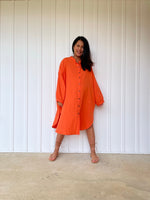 MALA handworks 41 in. Aura Double Gauze Cotton Midi Shirt Dress in Orange