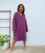 MALA handworks 41 in. Aura Double Gauze Cotton Midi Shirt Dress in Purple