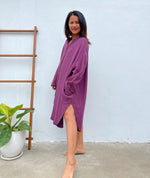 MALA handworks 41 in. Aura Double Gauze Cotton Midi Shirt Dress in Purple