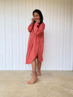 MALA handworks 41 in. Aura Double Gauze Cotton Midi Shirt Dress in Salmon Pink