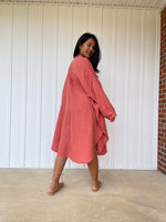 MALA handworks 41 in. Aura Double Gauze Cotton Midi Shirt Dress in Salmon Pink