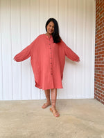 MALA handworks 41 in. Aura Double Gauze Cotton Midi Shirt Dress in Salmon Pink
