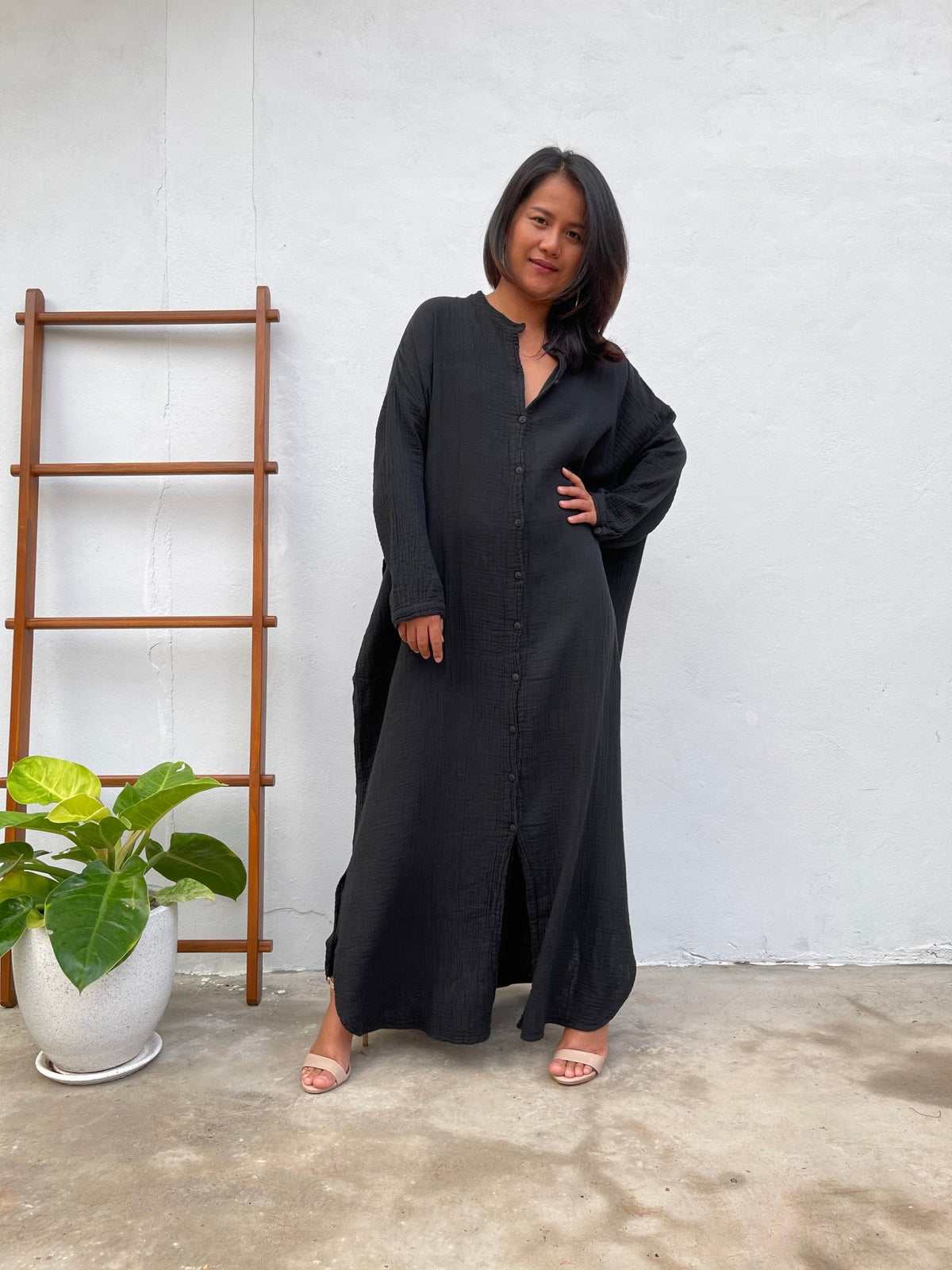 MALA handworks Aura Double Gauze Cotton Shirt Dress in PL-11 Black 9