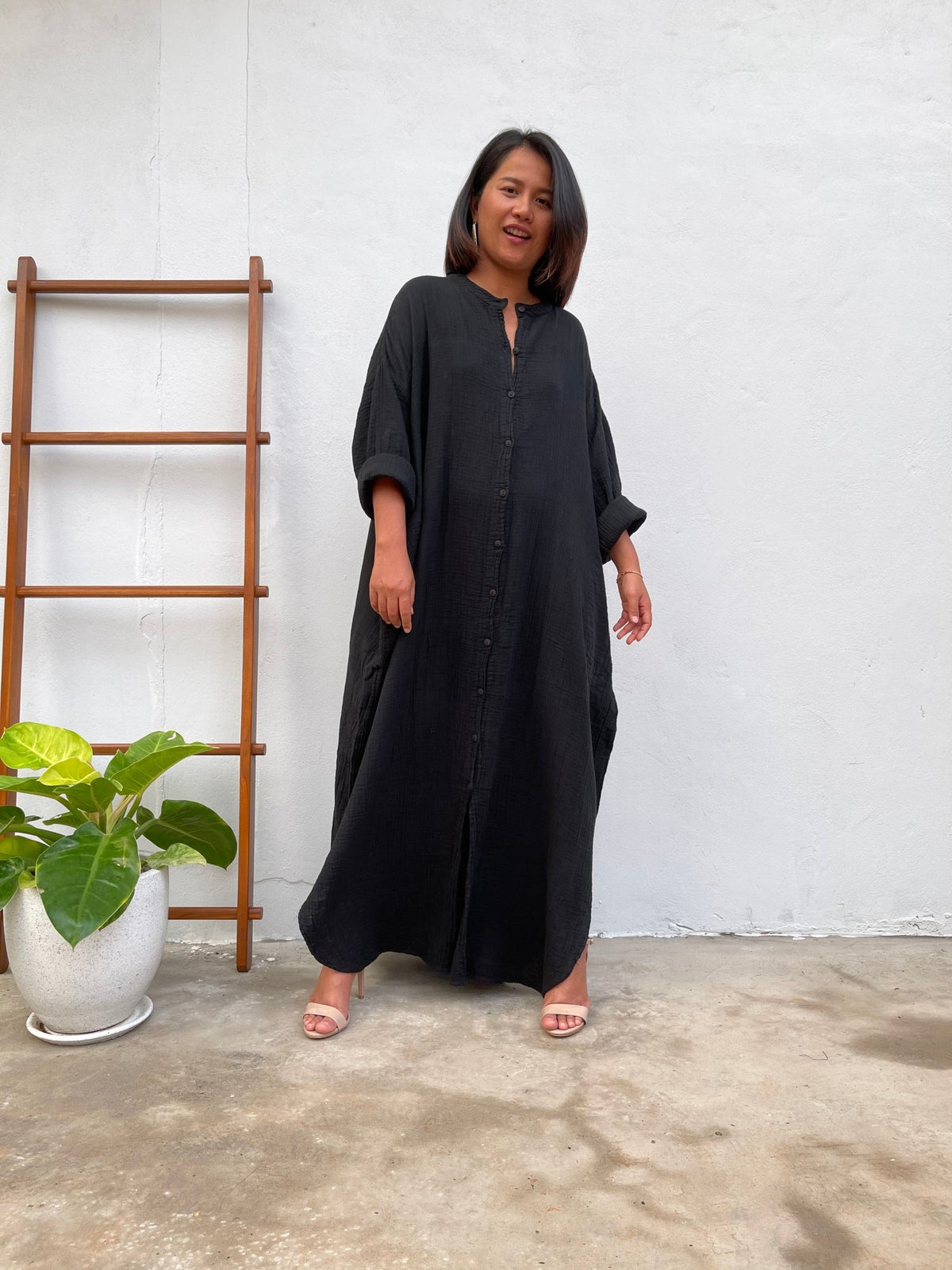 MALA handworks Aura Double Gauze Cotton Shirt Dress in PL-11 Black 6