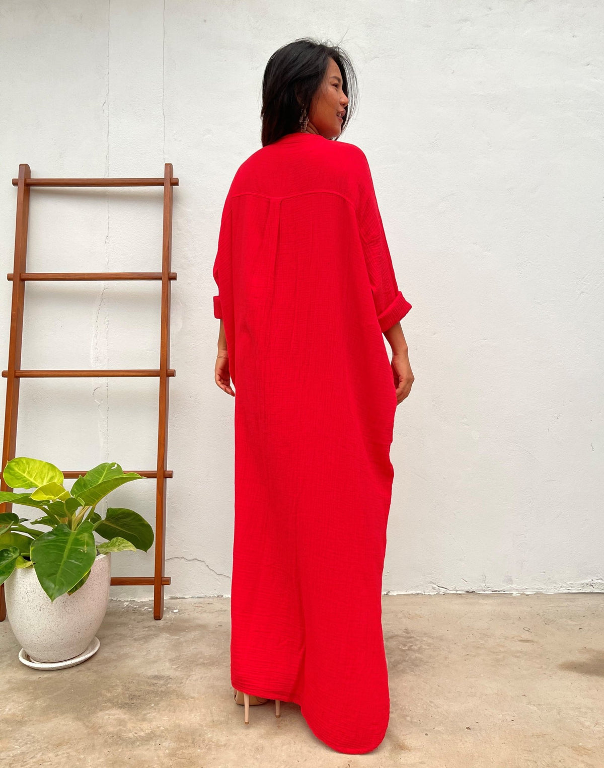 MALA handworks Aura Double Gauze Cotton Shirt Dress in Red