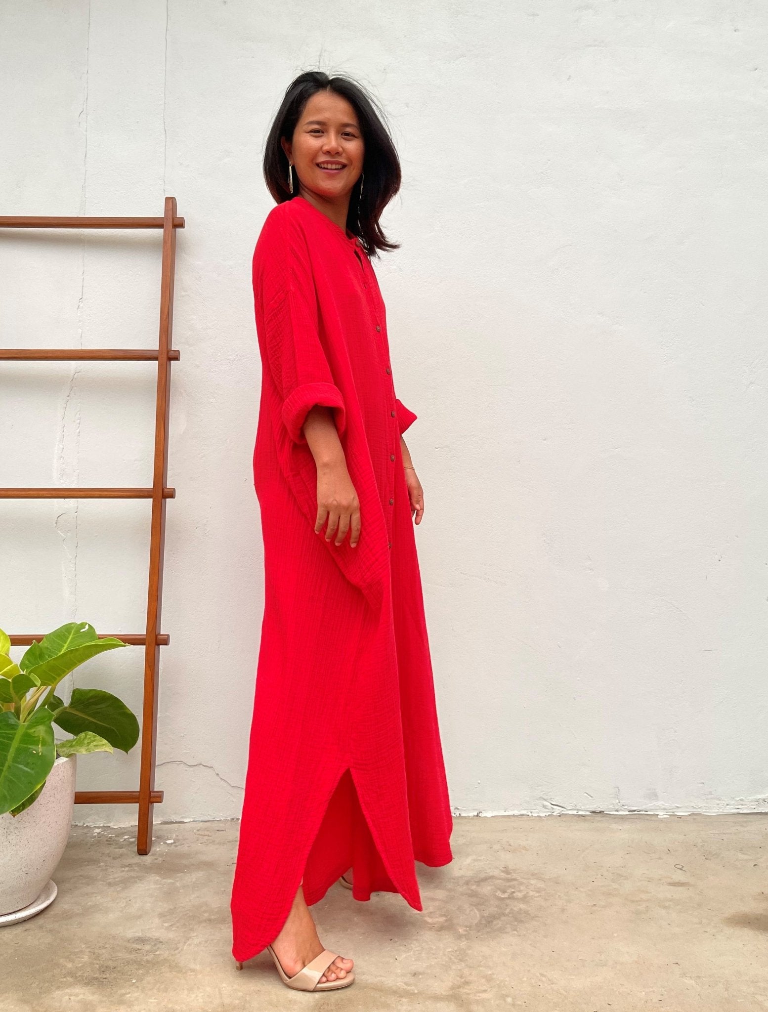 MALA handworks Aura Double Gauze Cotton Shirt Dress in Red