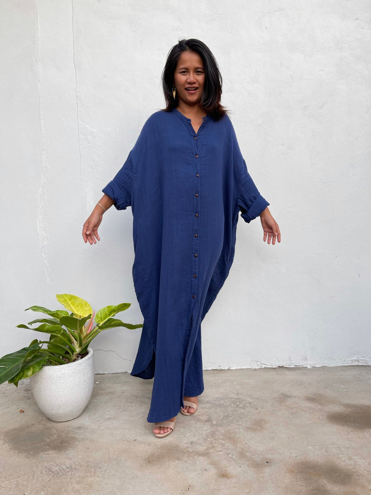 MALA handworks Aura Double Gauze Cotton Shirt Dress in Sapphire Blue 3