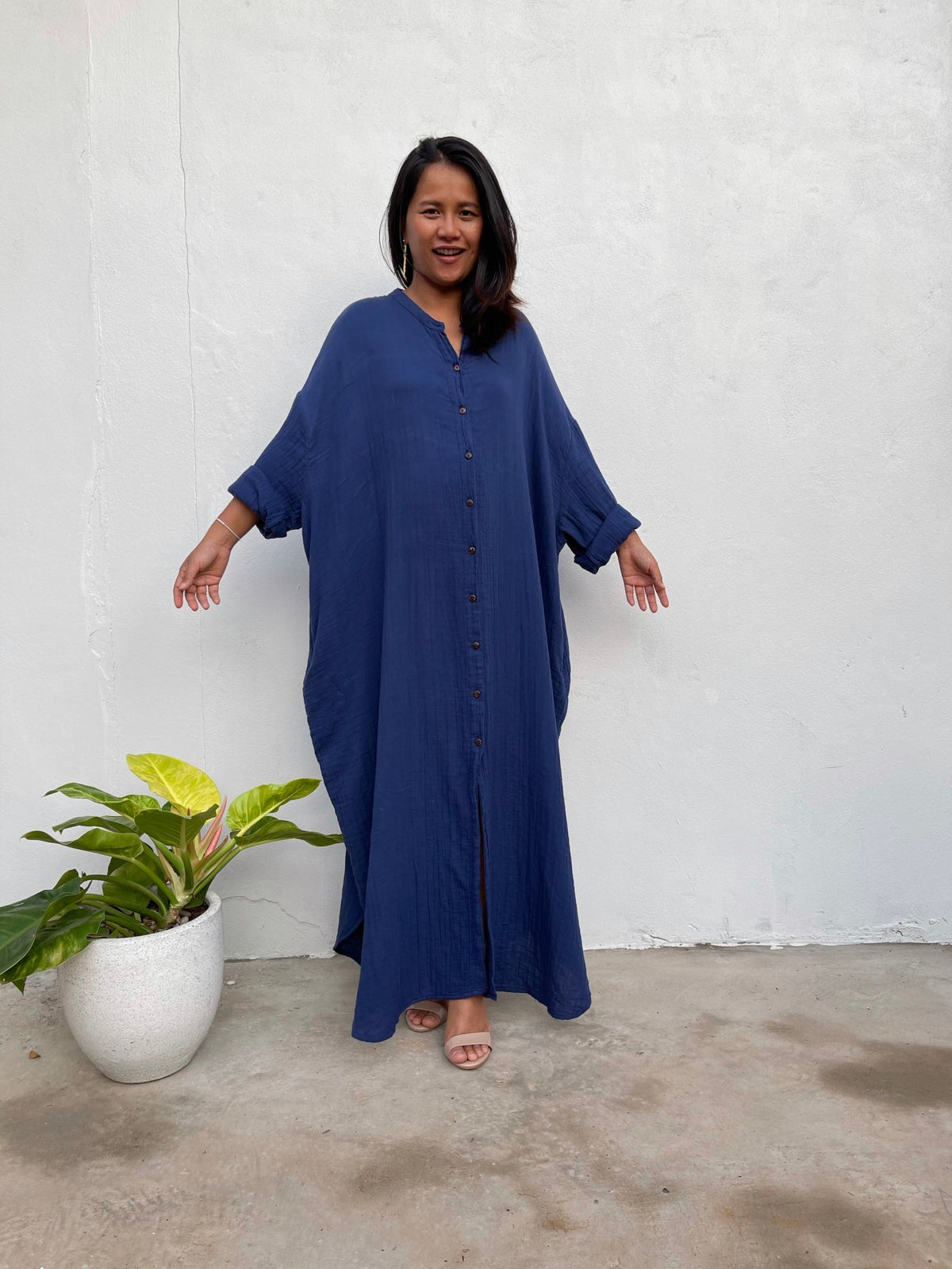 MALA handworks Aura Double Gauze Cotton Shirt Dress in Sapphire Blue 5