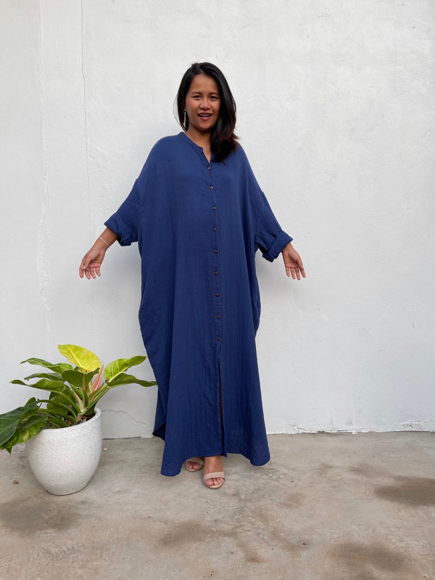 MALA handworks Aura Double Gauze Cotton Shirt Dress in Sapphire Blue 5