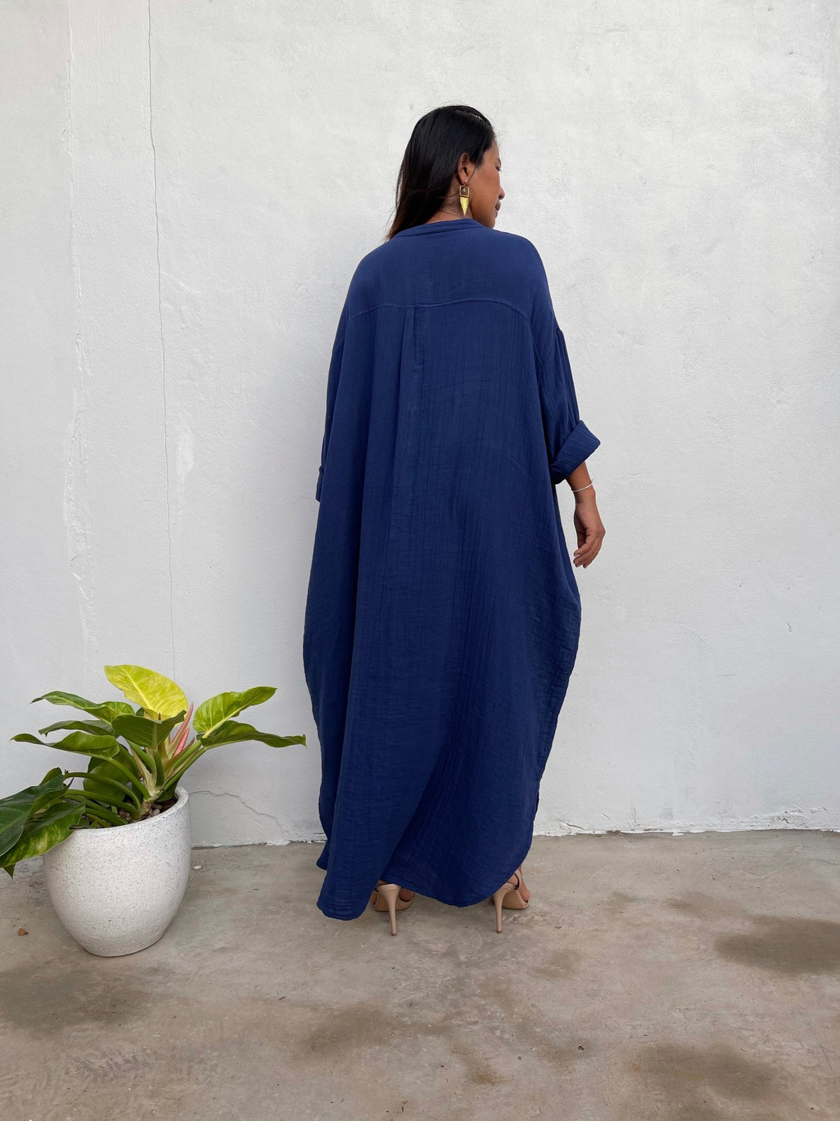 MALA handworks Aura Double Gauze Cotton Shirt Dress in Sapphire Blue 2