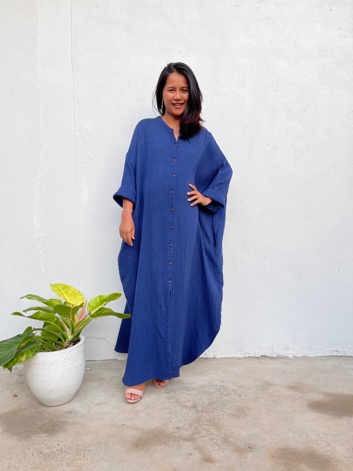 MALA handworks Aura Double Gauze Cotton Shirt Dress in Blue