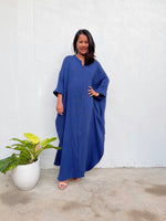 MALA handworks Aura Double Gauze Cotton Shirt Dress in Blue