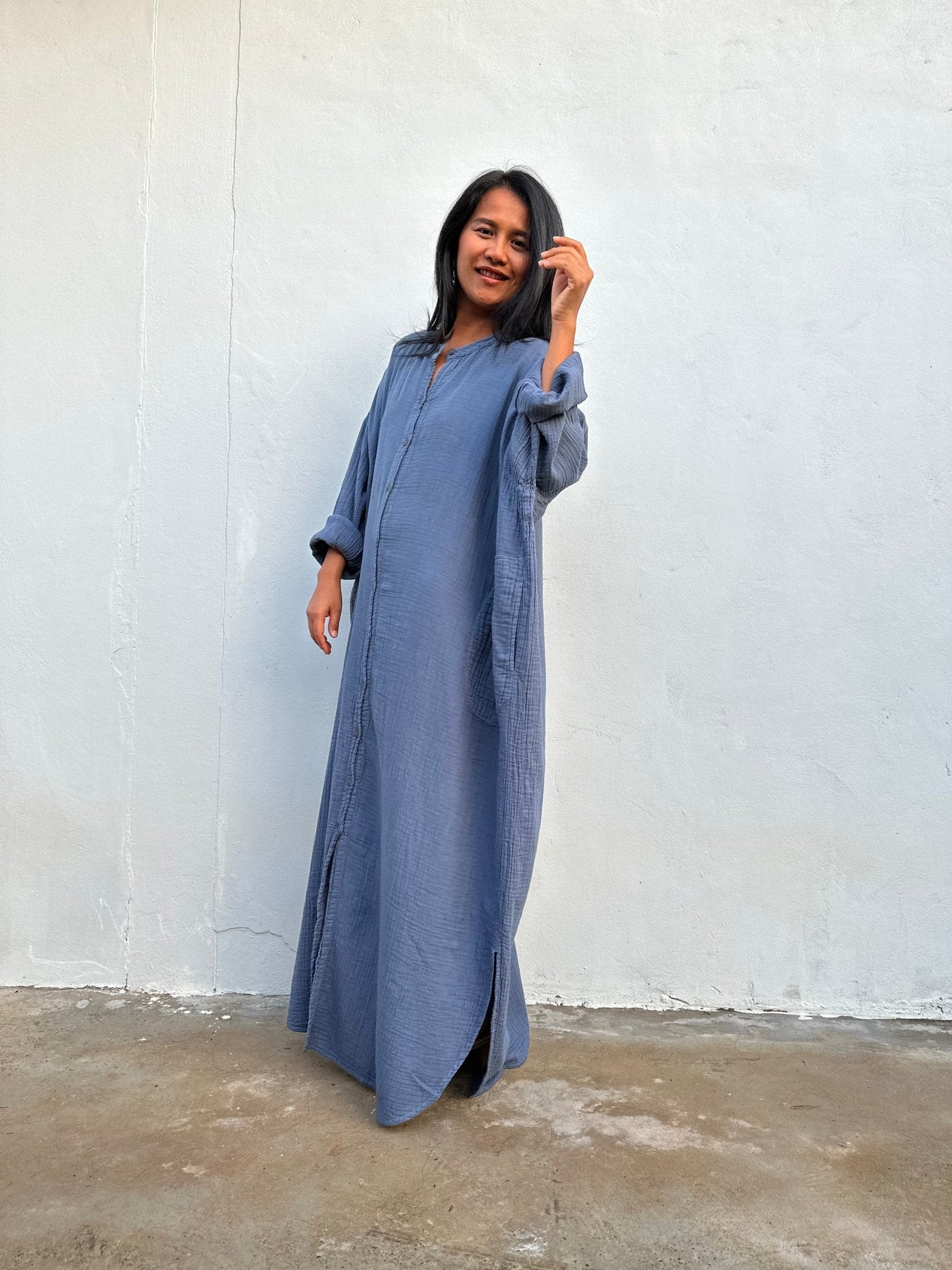 MALA handworks Aura Double Gauze Cotton Shirt Dress in PL-9