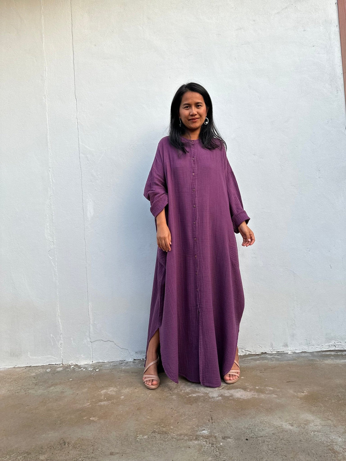 MALA handworks Aura Double Gauze Cotton Shirt Dress in Plum