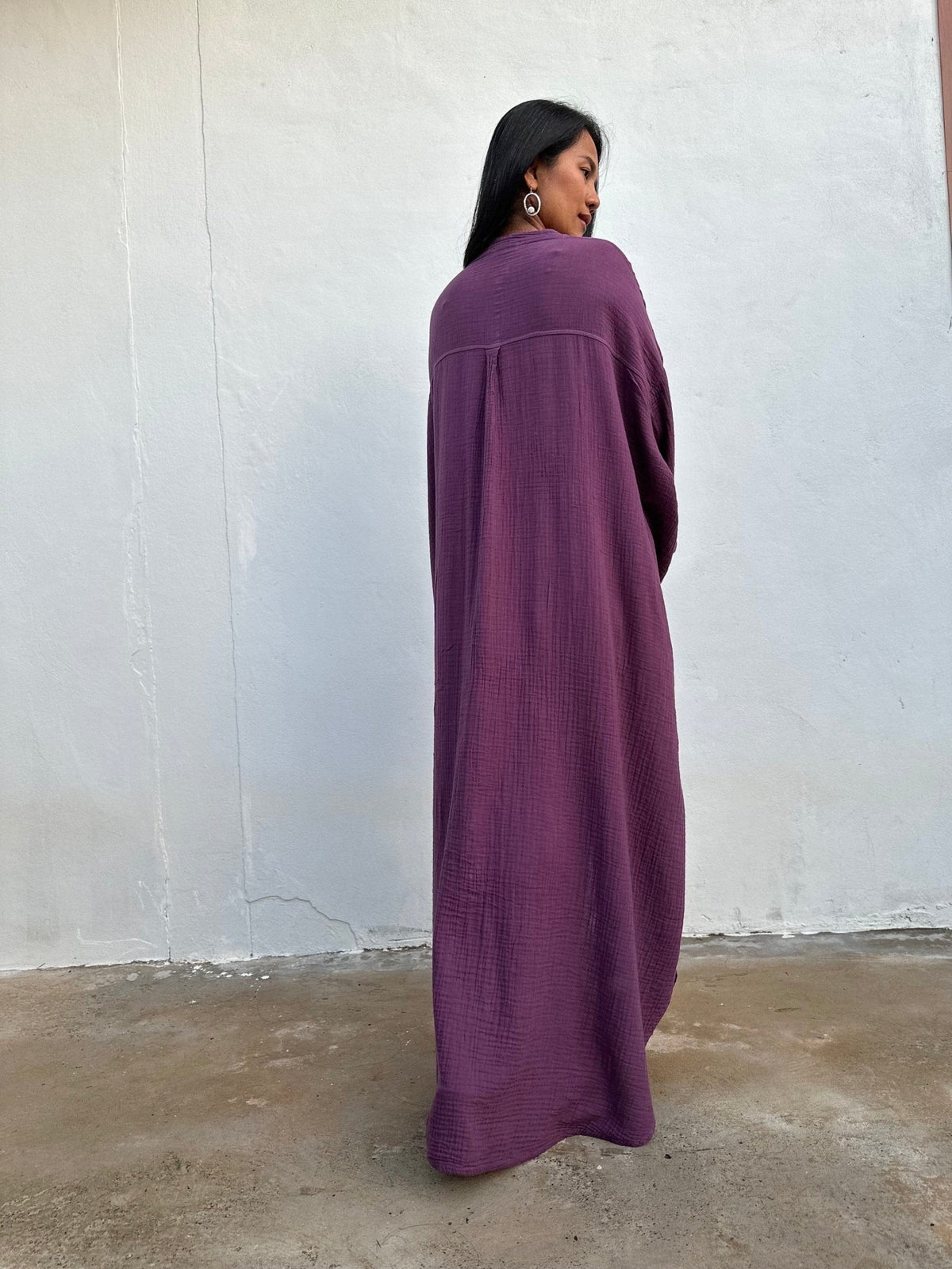 MALA handworks Aura Double Gauze Cotton Shirt Dress in Plum