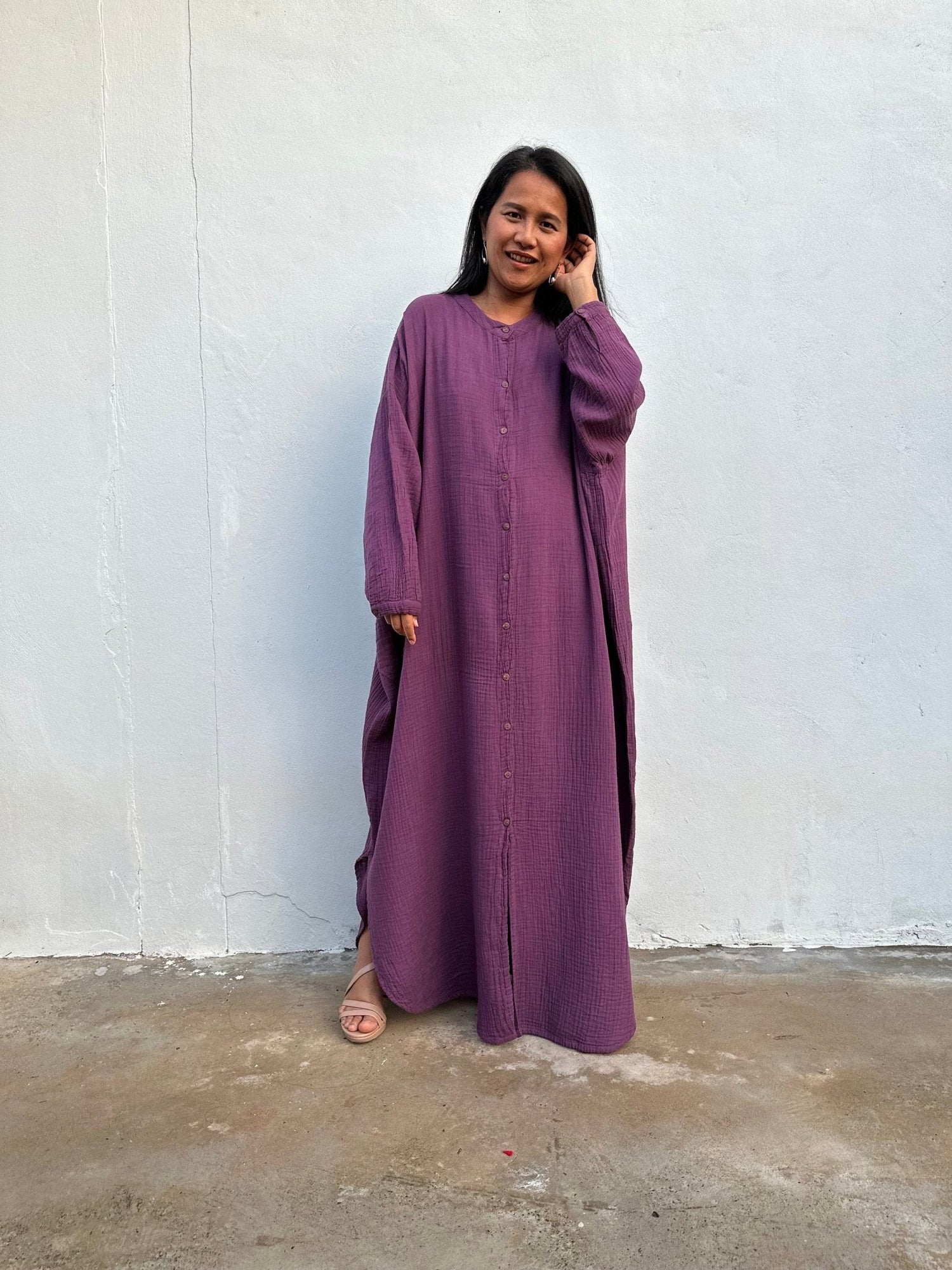 MALA handworks Aura Double Gauze Cotton Shirt Dress in Plum