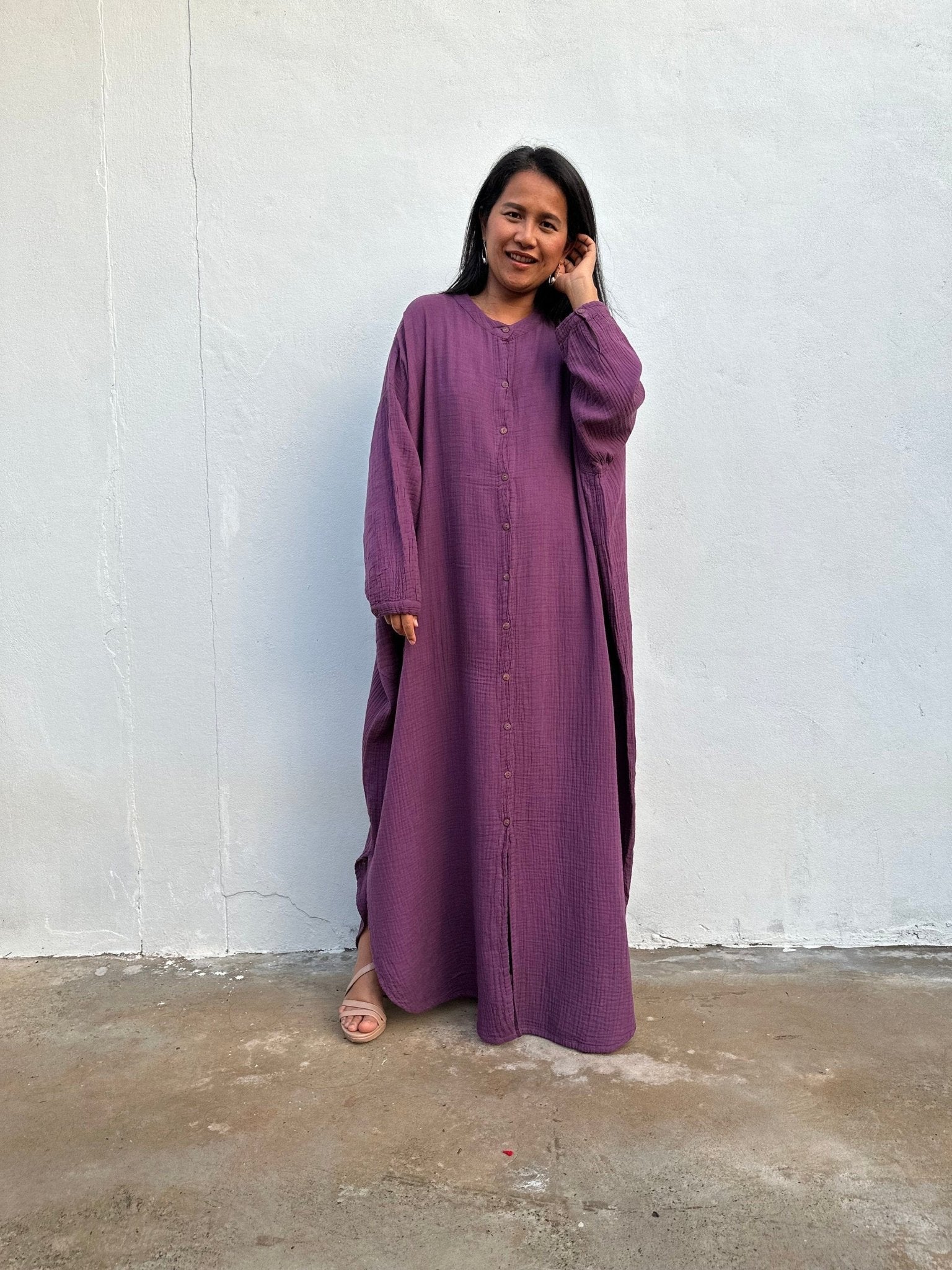 MALA handworks Aura Double Gauze Cotton Shirt Dress in Plum