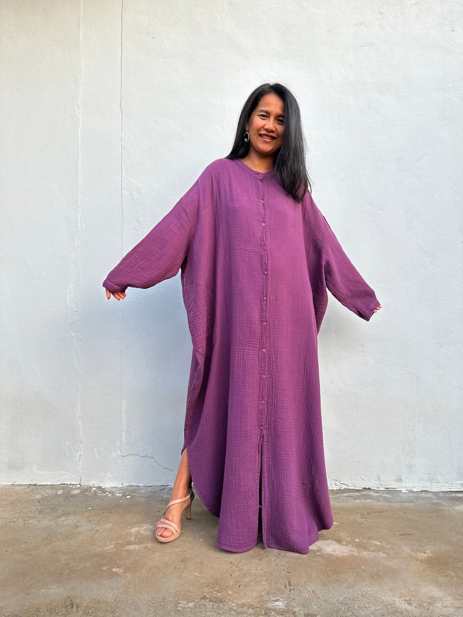 MALA handworks Aura Double Gauze Cotton Shirt Dress in Plum