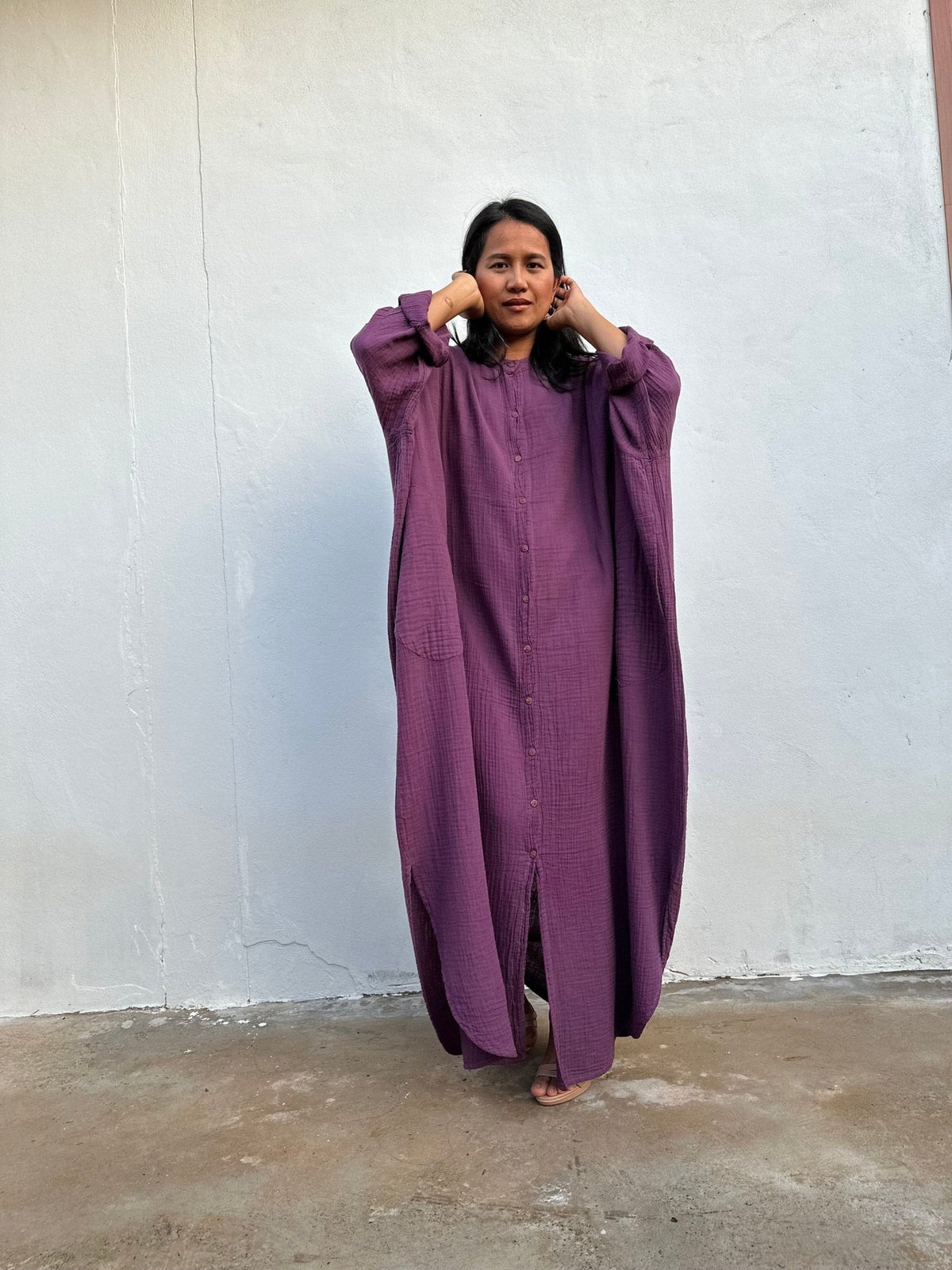 MALA handworks Aura Double Gauze Cotton Shirt Dress in Plum