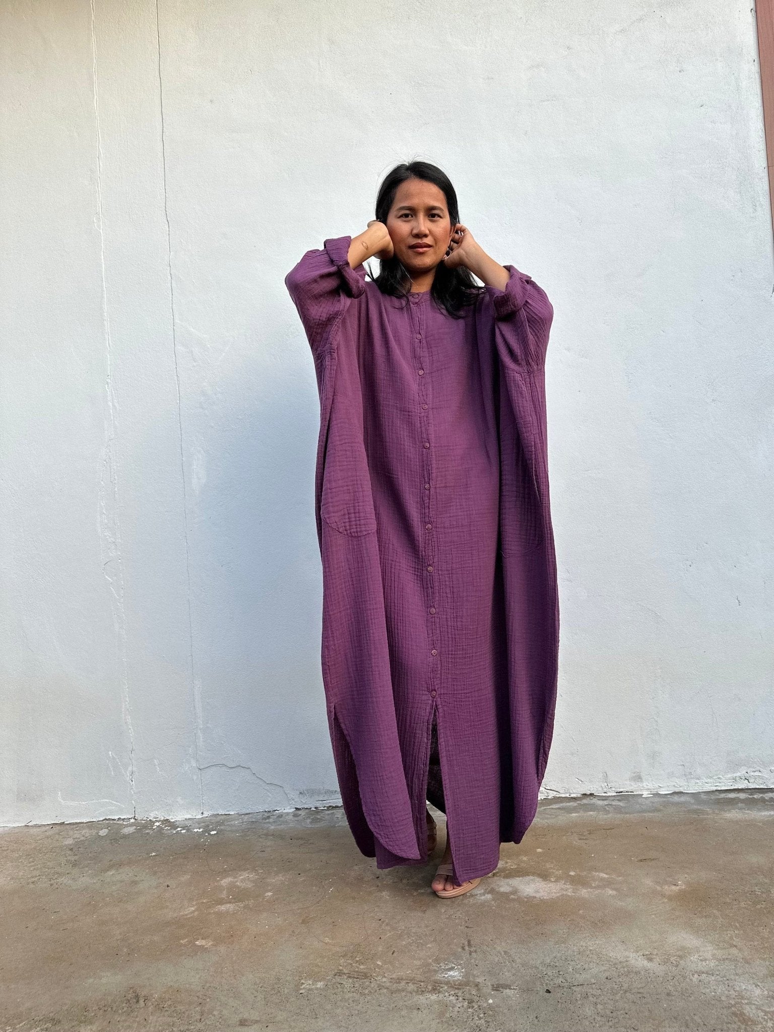 MALA handworks Aura Double Gauze Cotton Shirt Dress in Plum