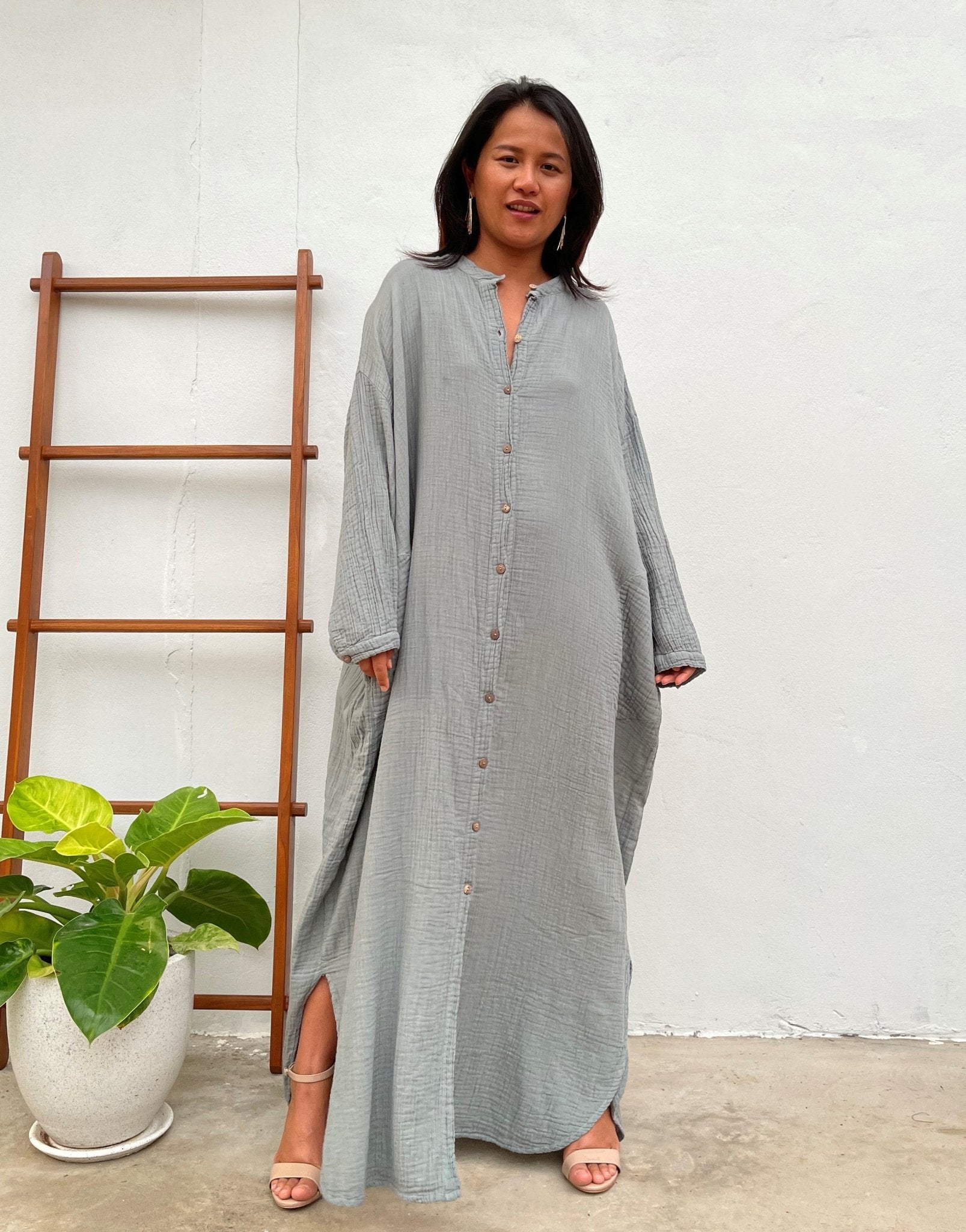 MALA handworks Aura Double Gauze Cotton Shirt Dress in Sage Green