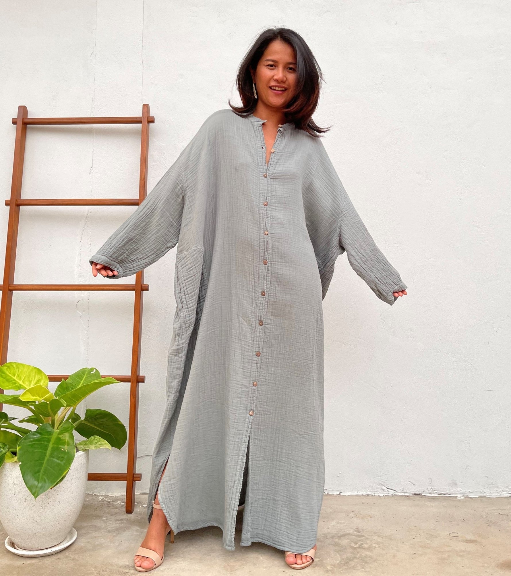 MALA handworks Aura Double Gauze Cotton Shirt Dress in Sage Green