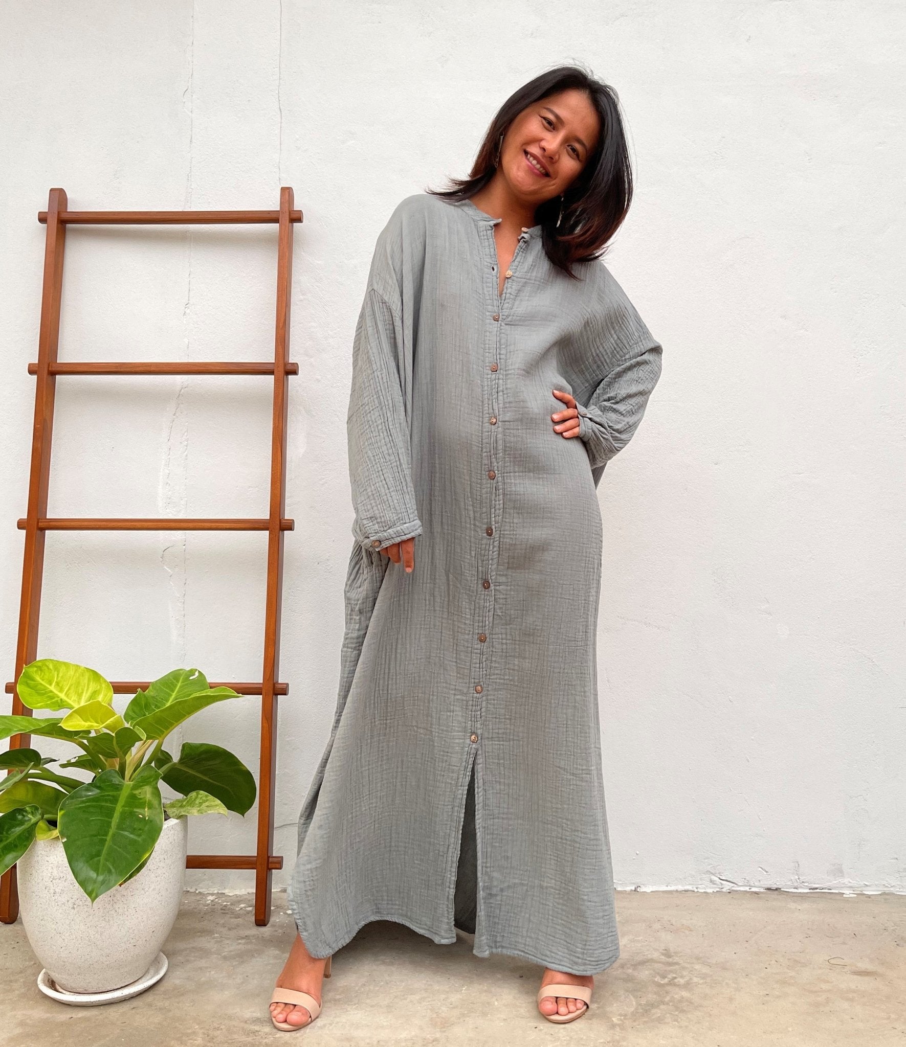 MALA handworks Aura Double Gauze Cotton Shirt Dress in Sage Green