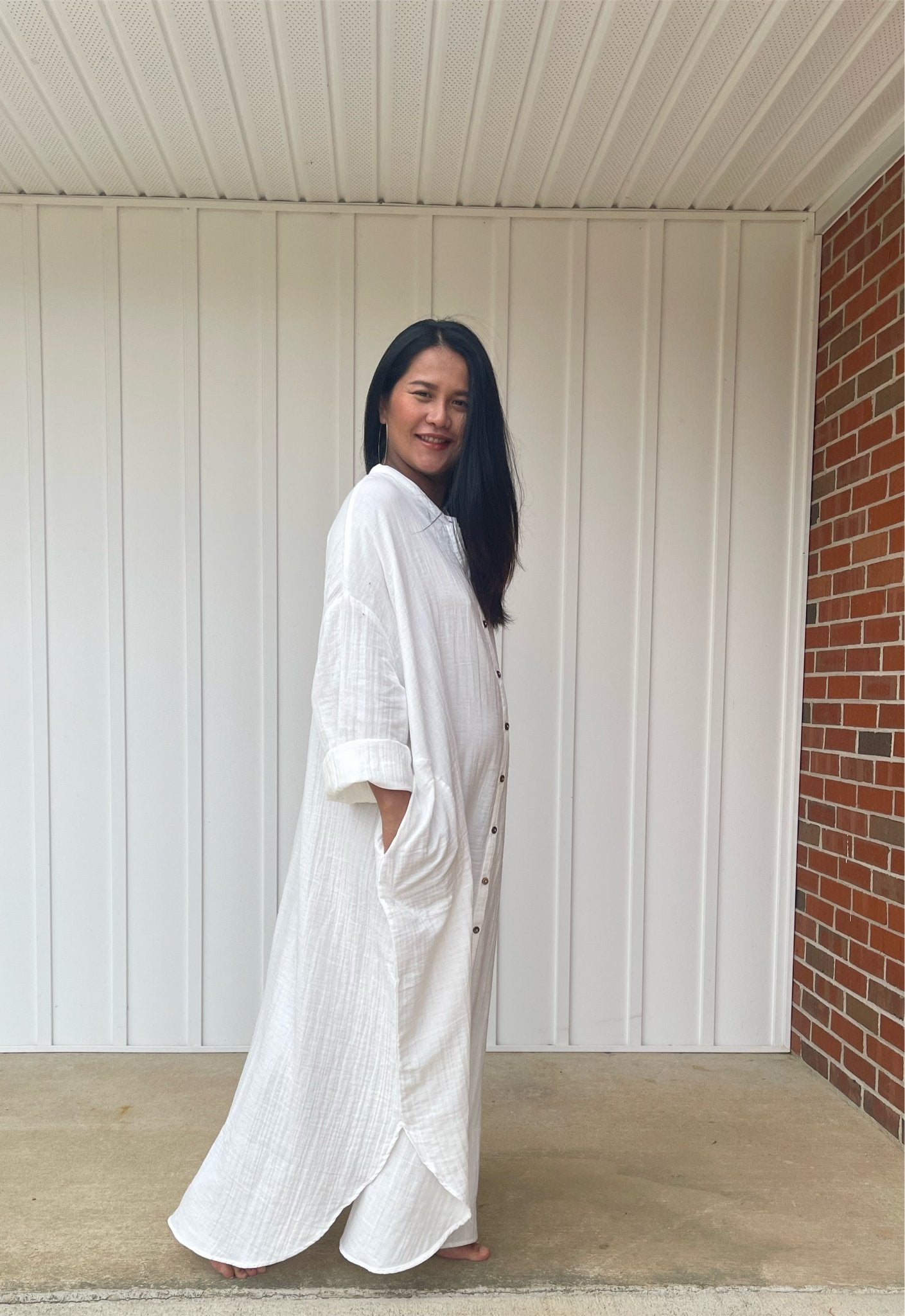 MALA handworks Aura Double Gauze Cotton Shirt Dress in White