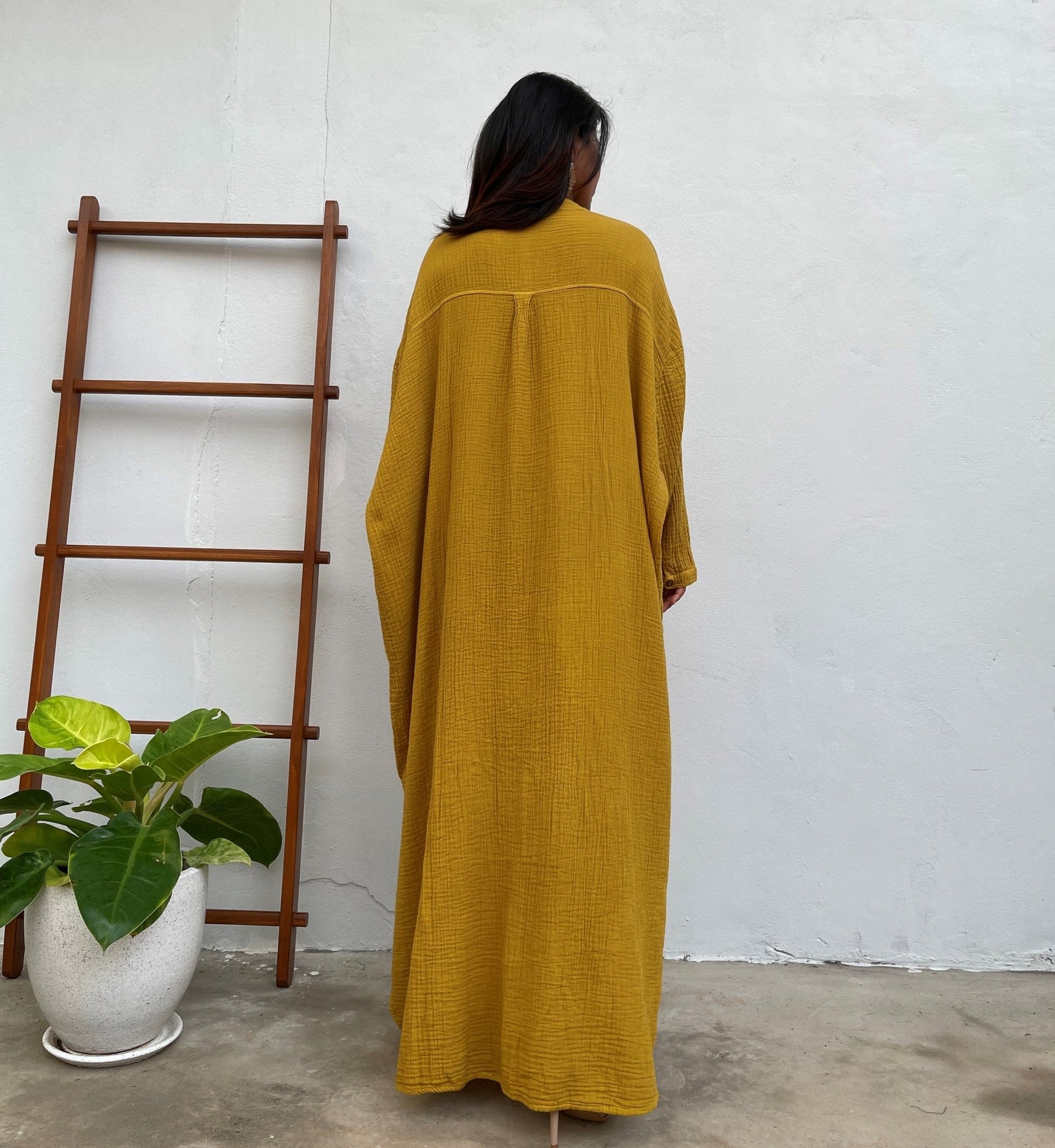 MALA handworks Aura Double Gauze Cotton Shirt Dress in Yellow Turmeric 1