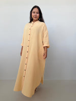 Aura Maxi Cotton Shirtd Dress in Butter Yellow - Mala Handworks