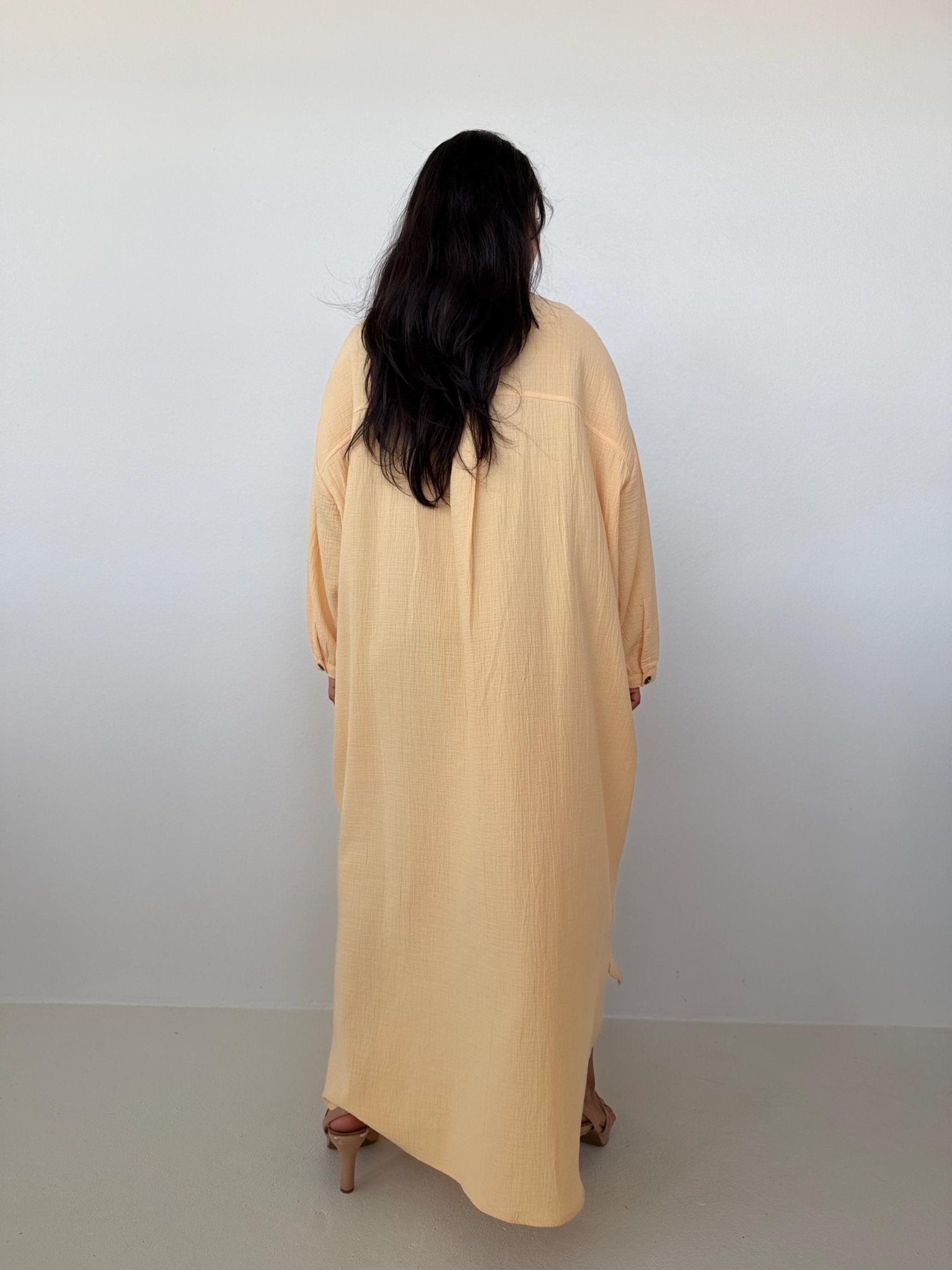 Aura Maxi Cotton Shirtd Dress in Butter Yellow - Mala Handworks