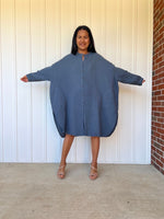 Mala Handworks Aura Midi Double Gauze Cotton Shirt Dress in Blue Gray