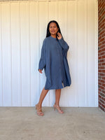 Mala Handworks Aura Midi Double Gauze Cotton Shirt Dress in Blue Gray