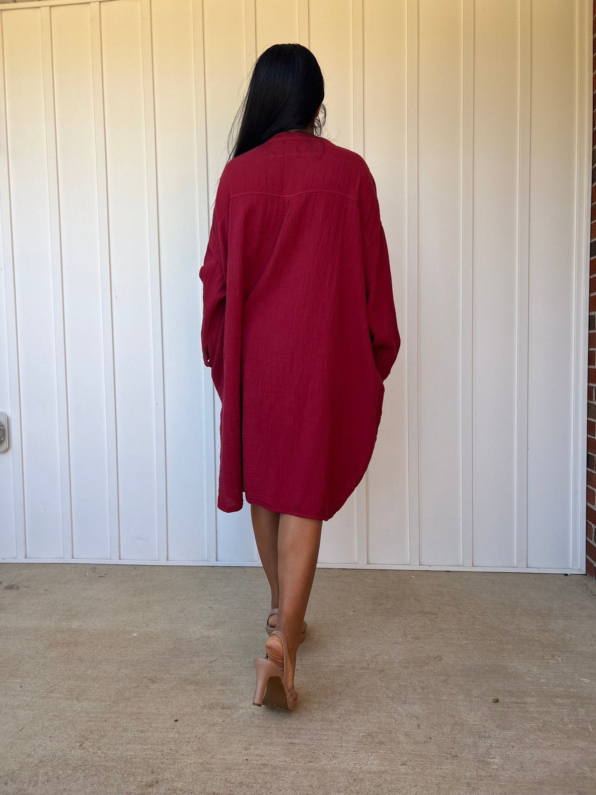 Mala Handworks Aura Midi Double Gauze Cotton Shirt Dress in Merlot