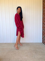 Mala Handworks Aura Midi Double Gauze Cotton Shirt Dress in Merlot