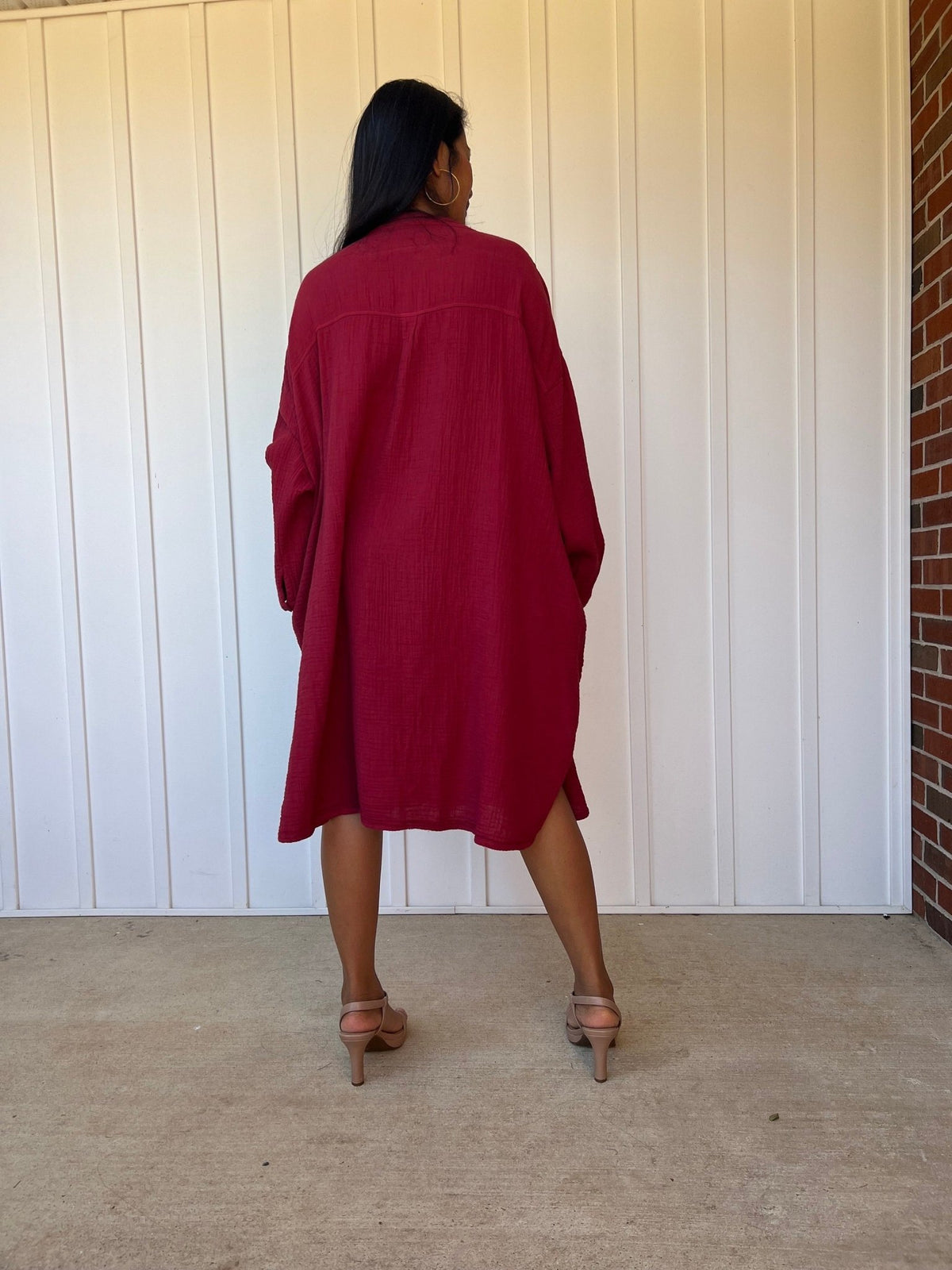 Mala Handworks Aura Midi Double Gauze Cotton Shirt Dress in Merlot
