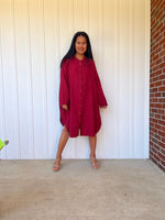 Mala Handworks Aura Midi Double Gauze Cotton Shirt Dress in Merlot