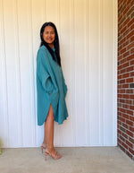 Mala Handworks Aura Midi Double Gauze Cotton Shirt Dress in Turqoise