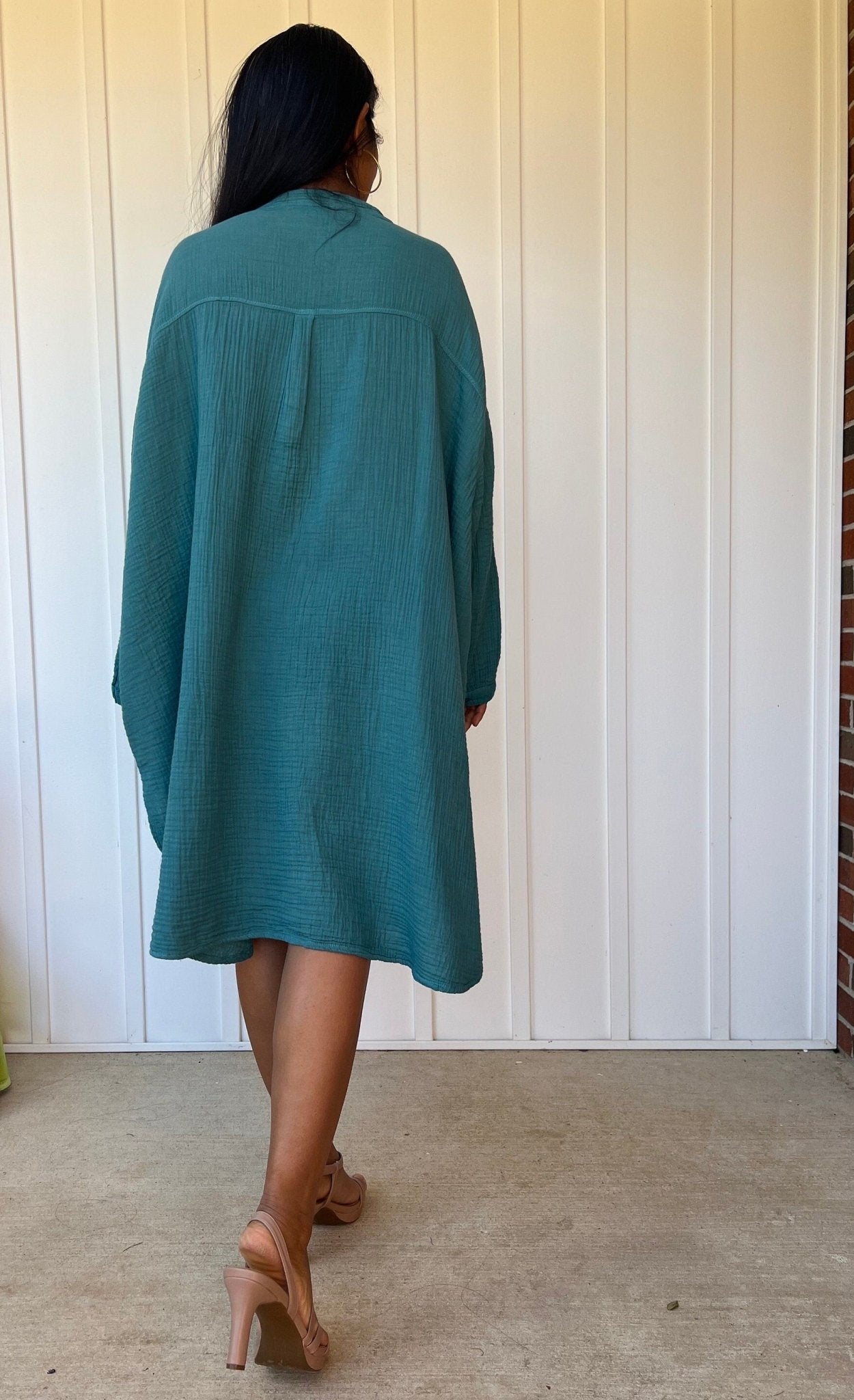 Mala Handworks Aura Midi Double Gauze Cotton Shirt Dress in Turqoise