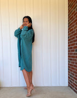 Mala Handworks Aura Midi Double Gauze Cotton Shirt Dress in Turqoise