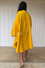 Mala Handworks Aura Midi Double Gauze Cotton Shirt Dress in Yellow Turmeric