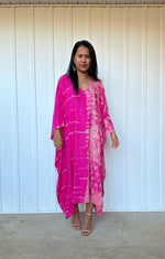 MALA handworks  Bella Midi Kaftan in Fuchsia Tie Dye with front Button