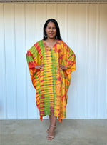 MALA handworks Bella Midi Kaftan in Yellow and Rainbow Tie Dye with front Button