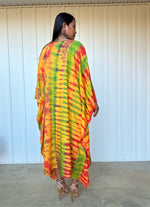 MALA handworks Bella Midi Kaftan in Yellow and Rainbow Tie Dye with front Button