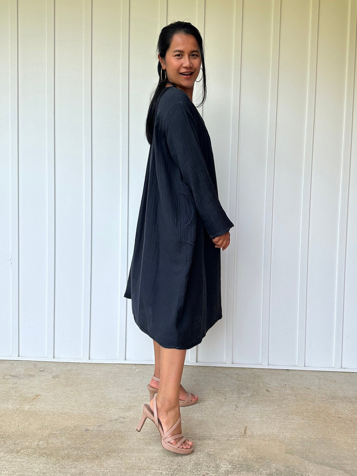 Mala Handworks Bree Double Gauze Cotton Dress in Black