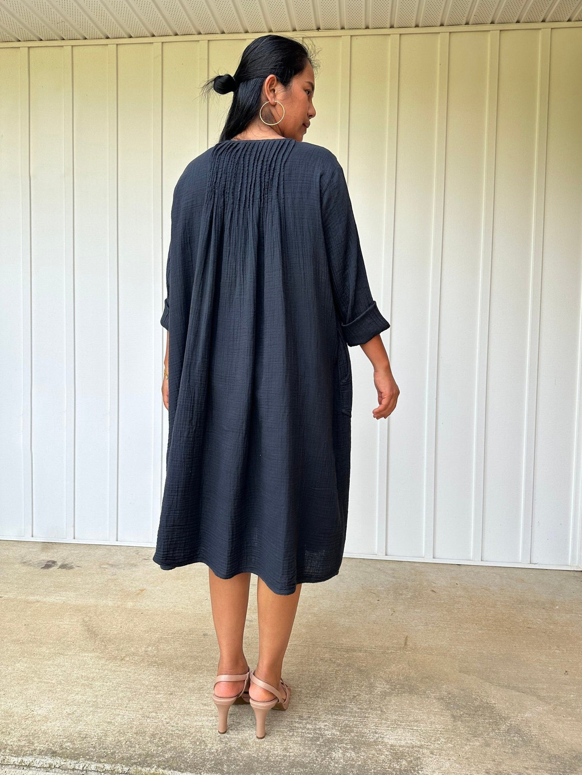 Mala Handworks Bree Double Gauze Cotton Dress in Black