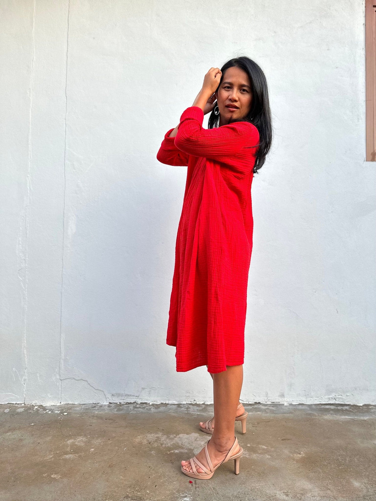 Mala Handworks Bree Double Gauze Cotton Dress in Flame