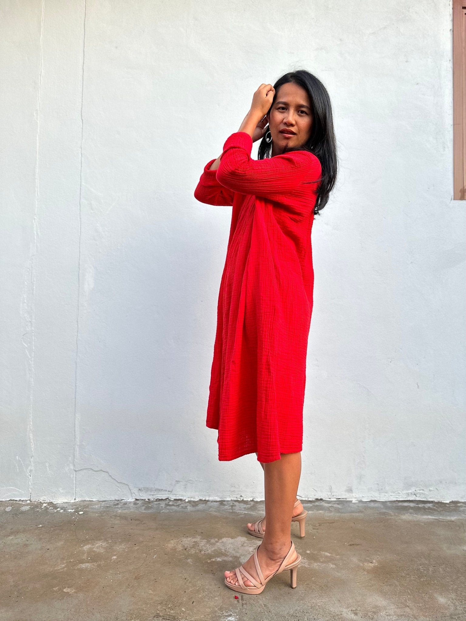 Mala Handworks Bree Double Gauze Cotton Dress in Flame
