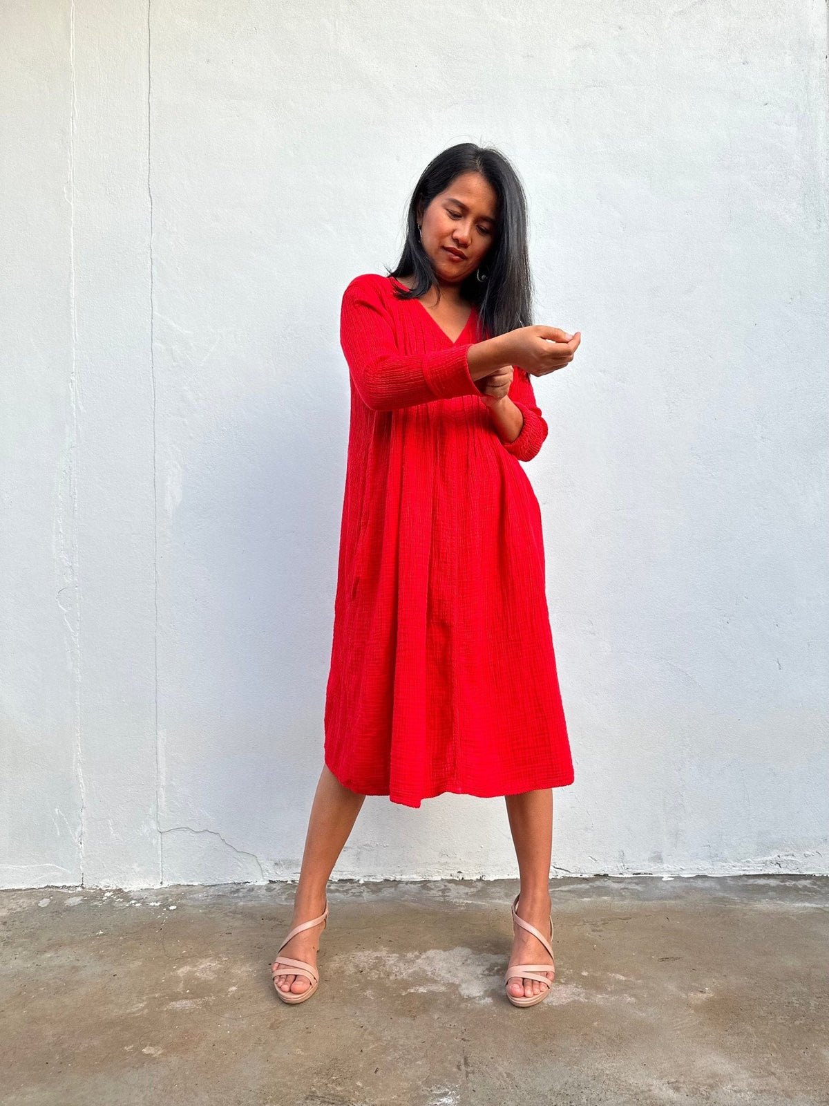 Mala Handworks Bree Double Gauze Cotton Dress in Flame