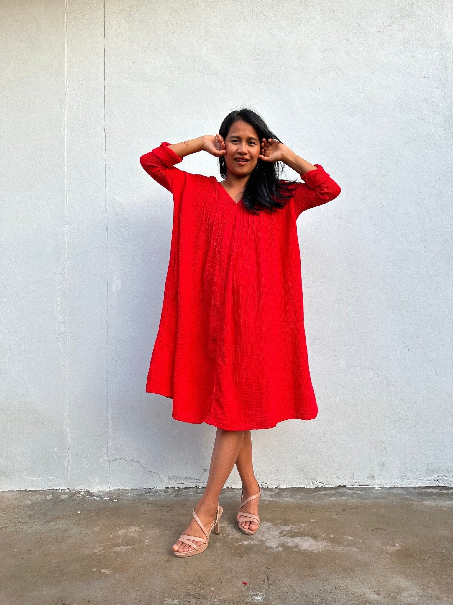 Mala Handworks Bree Double Gauze Cotton Dress in Flame